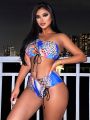 SHEIN Swim BAE Colorful Leopard Print Sexy Multi-strap Swimsuit Set