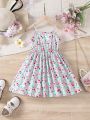 SHEIN Young Girl's Woven Floral Print Combined Cami & Gathered Waist Casual Dress