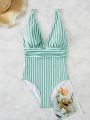 SHEIN Swim Vcay Striped Ruched One Piece Swimsuit