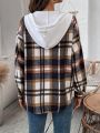 SHEIN LUNE Plaid Hooded Button Front Shirt