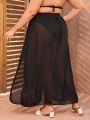 SHEIN Swim Basics Plus Size Women's Sheer High Slit Cover Up Skirt