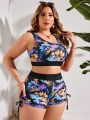 SHEIN Swim Vcay Plus Size Tropical Print Swimsuit Set