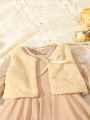 Baby Girl Rib-knit Dress & Teddy Vest Jacket & Leggings