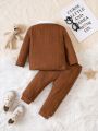 Baby Boys' Bear Embroidered Long Sleeve Top And Pants Set