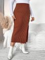 SHEIN Privé Plus Button Detail Split Thigh Sweater Skirt