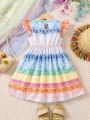 SHEIN Kids EVRYDAY Young Girl's Full Printed Round Neck Dress