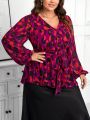 SHEIN Clasi Plus Size Women's Printed Lantern Sleeve Shirt