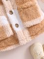 Baby Girl Plaid Pattern Double Pocket Teddy Jacket