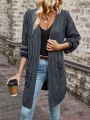 Cable Knit Drop Shoulder Open Front Cardigan