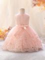 Baby Girls' 3d Floral Patchwork Embroidery Tulle Dress Formal Wear