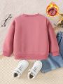 Girls' Warm Fleece-lined Sweatshirt With Letter & Car Print