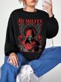 whatsupdale Plus Figure & Letter Graphic Drop Shoulder Sweatshirt