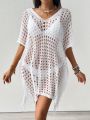 SHEIN Swim Vcay Women's Hollow Out Asymmetrical Hem Cover-up