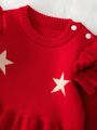 Baby Girl Star Pattern Ruffle Trim Knit Bodysuit & Headband