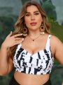 SHEIN Swim Vcay Plus Size Women'S All Over Printed Cross Front Bikini Top