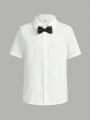 SHEIN Kids FANZEY Boys' Loose Fit Short Sleeve Shirt With Bow Tie Detail