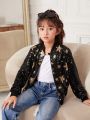 SHEIN Tween Girl Star Pattern Sequin Bomber Jacket