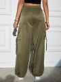 SHEIN Essnce Solid Color Flip Pocket Workwear Pants