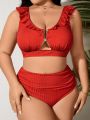 SHEIN Swim Vcay Plus Size Women'S Swimsuit Set With Patchwork & Ruffles