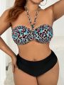 SHEIN Swim SXY Plus Size Women's Leopard Print Halter Bikini Top