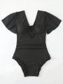 Ladies' Ruffled Trim One-piece Swimwear With Tie Straps