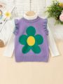 Toddler Girls' Floral Pattern Knit Tank Top With Ruffle Trim