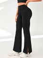 Solid Split Hem Flare Leg Sports Pants