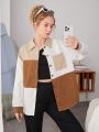 Teenage Girls' Casual Street Style Patchwork Color Collision Corduroy Jacket