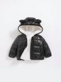 SHEIN Baby Boy 3D Ear Design Plush Lined Hooded Zipper Puffer Coat