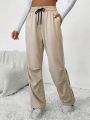 Pleated Straight-leg Drawstring Waist Pants