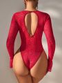 SHEIN Ladies' Sexy Hollow Out Lace Bodysuit