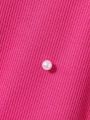 SHEIN Kids FANZEY Little Girls' Flounced Collar, Fly Sleeve, Back Neck Rhinestone & Water Drop Beads Decor T-Shirt