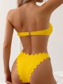 SHEIN Swim Mod Scallop Trim Tie Front Bandeau Bikini Swimsuit