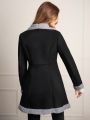 SHEIN Frenchy Ladies' Contrast Color Lamb Wool Turn Down Collar Single Breasted Coat