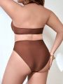 SHEIN Swim Chicsea Plus Size Women'S Halterneck Lace-Up Swimsuit Suit