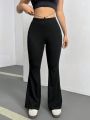 SHEIN Coolane Women's Solid Color High Waist Flare Pants With Elasticity