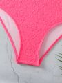 SHEIN Swim Vcay Women's One-piece Asymmetrical Neckline Pink Swimsuit