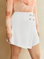 SHEIN BIZwear Plus Size Button Decorated Wrapped Shorts