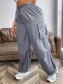 Plus Size Women's Drawstring Cargo Pants With Elastic Cuffs