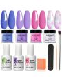 Modelones 4 Colors Dip Powder Nail Starter Kit, 2023 Spring Trendy Lilac Purple Blue Pink Butterfly Glitters Dipping Powder Set, French Nail Art Base Top Coat Activator Essential Liquid Manicure DIY Salon