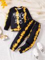 Boys' small two-piece casual letter printed round neck pullover sweatshirt suit autumn and winter style