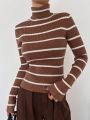 DAZY Striped Pattern Turtleneck Sweater