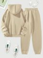 Bear Print Drawstring Thermal Lined Hoodie & Sweatpants