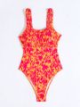 SHEIN Swim Vcay Women's Padded One-Piece Swimsuit With Ruched Printed Patterns On The Chest