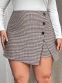 SHEIN Privé Plus Size Button-Front Wrap Plaid Skort