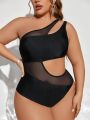 SHEIN Swim SXY Plus Size Mesh Splice Hollow Out One-piece Swimsuit