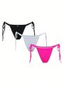 SHEIN Swim BAE 3pcs/set Solid Color Bikini Bottoms With Side Ties