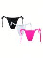 SHEIN Swim BAE 3pcs/set Solid Color Bikini Bottoms With Side Ties