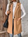 SHEIN Frenchy Sleeveless Woolen Vest With Single Button Closure And Pockets