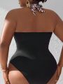 SHEIN Swim Chicsea Plus Size Leopard Print Splice Halter One-piece Swimsuit